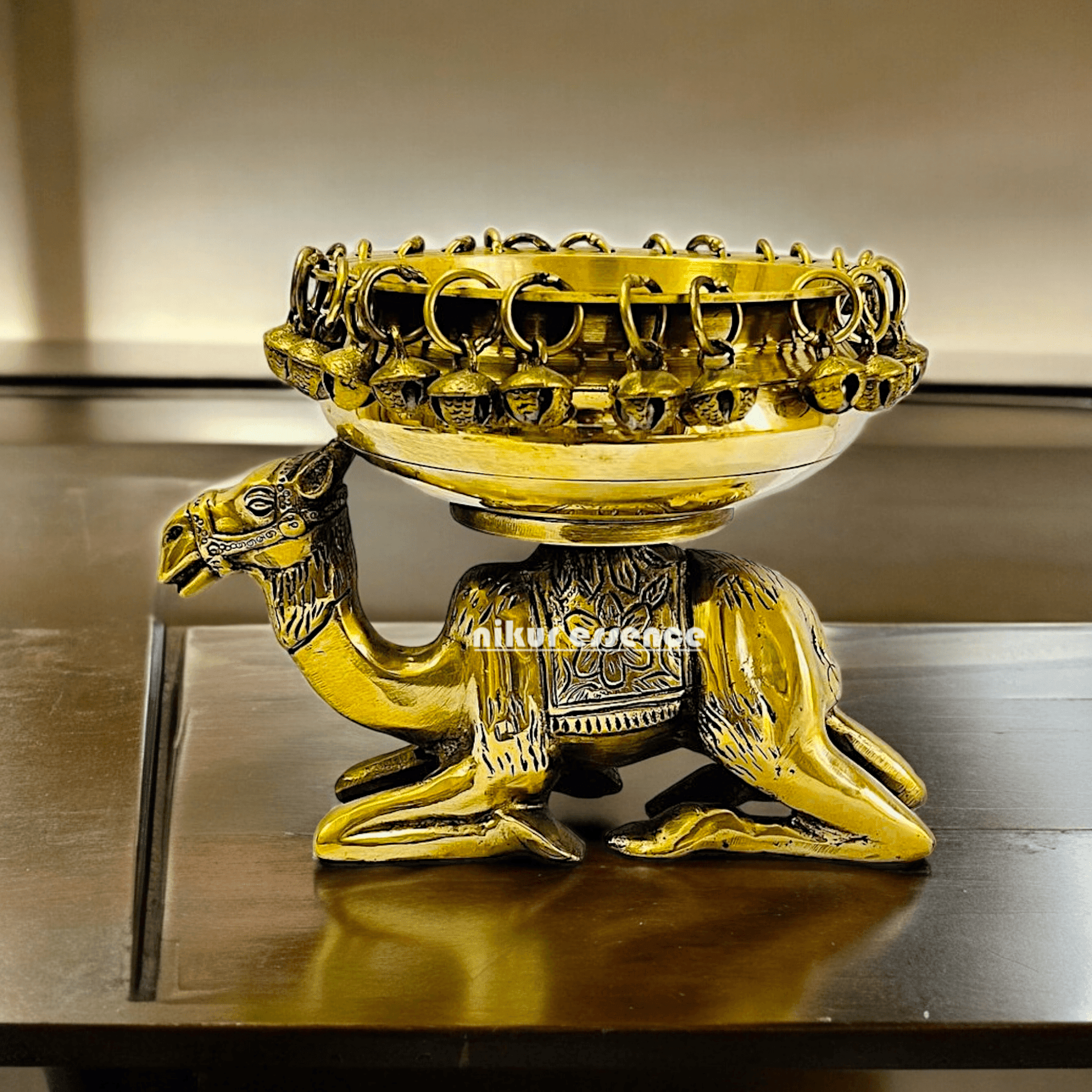 Buy online brass 20 cm Camel Design Traditional Indian Urli – Handcrafted Brass Decorative Bowl with Unique Camel Motif by Nikur Essence Nikuressence