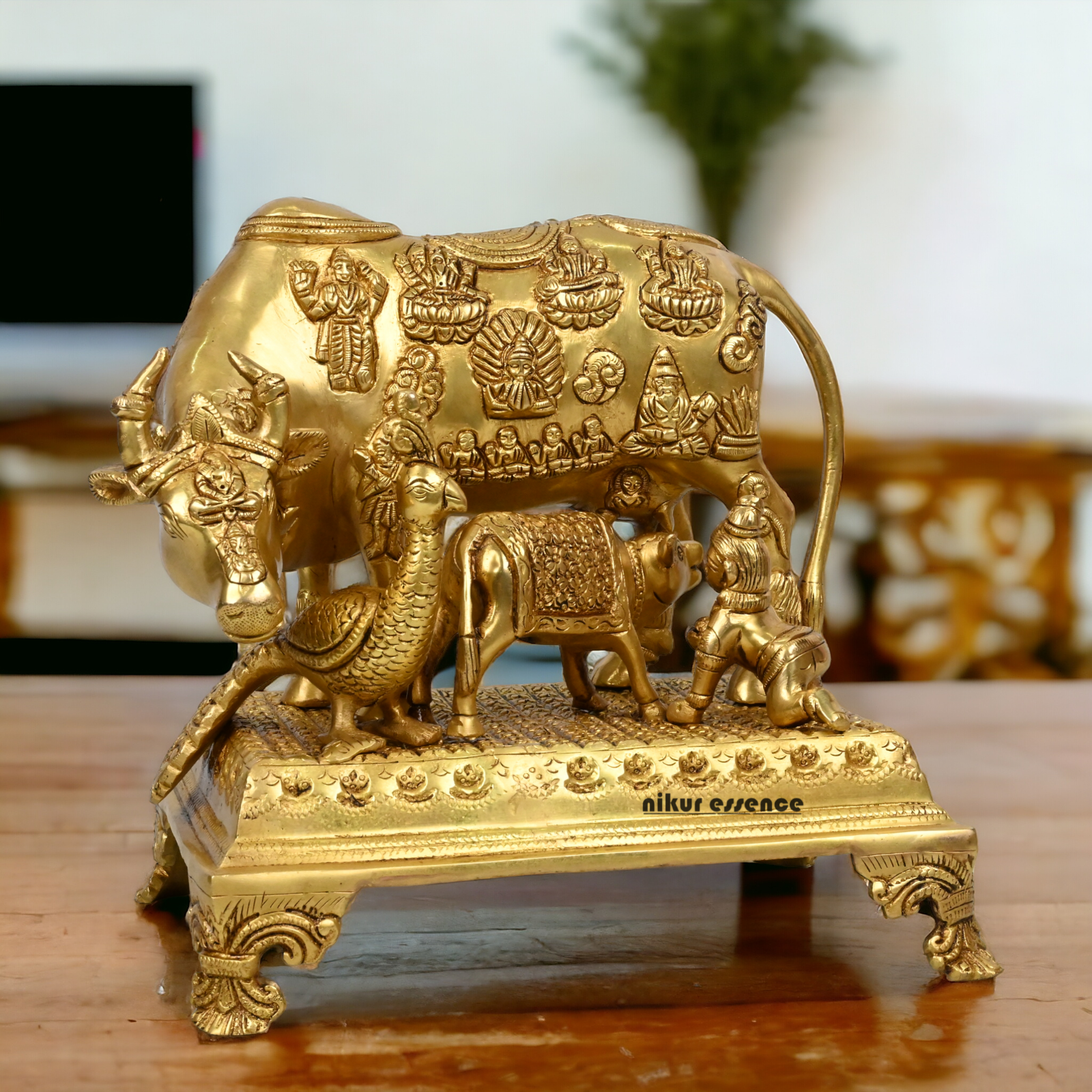Buy Pure Brass Cow and a Calf with Baby Krishna By Nikur Essence - 10 Inch Height Nikuressence
