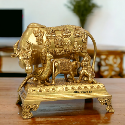 Buy Pure Brass Cow and a Calf with Baby Krishna By Nikur Essence - 10 Inch Height Nikuressence