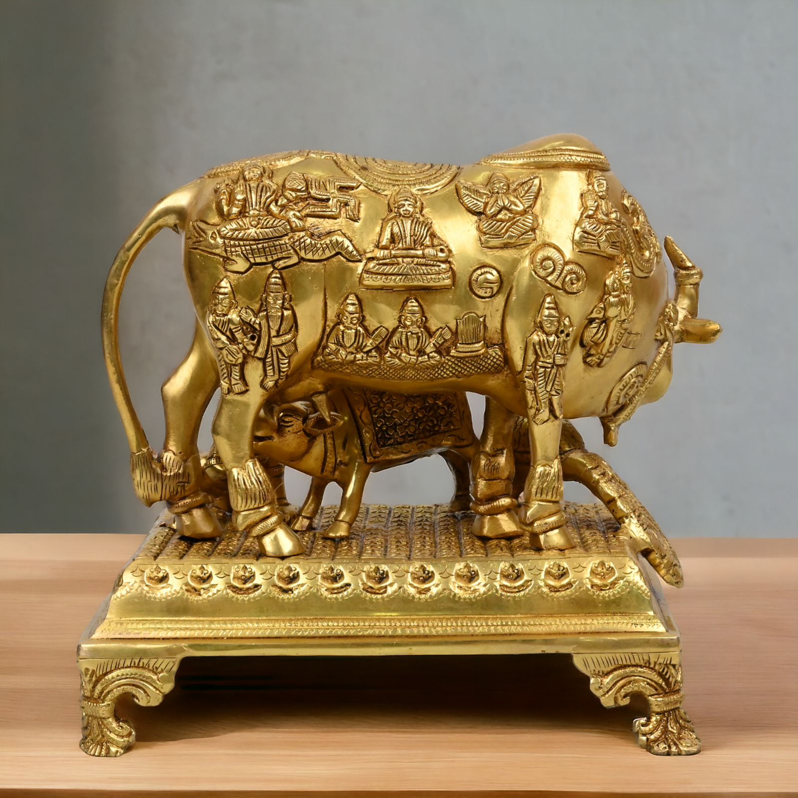 Buy Pure Brass Cow and a Calf with Baby Krishna By Nikur Essence - 10 Inch Height Nikuressence