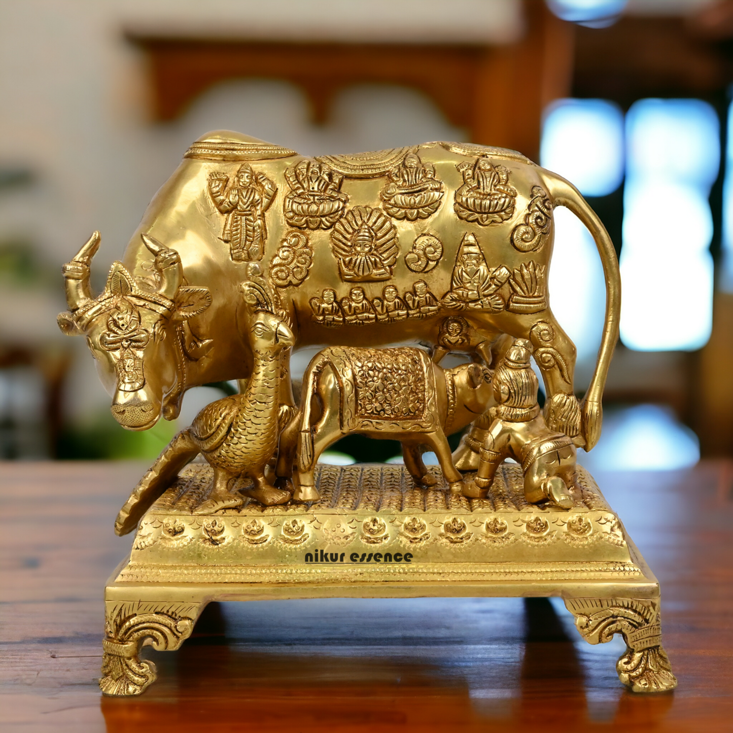 Buy Pure Brass Cow and a Calf with Baby Krishna By Nikur Essence - 10 Inch Height Nikuressence