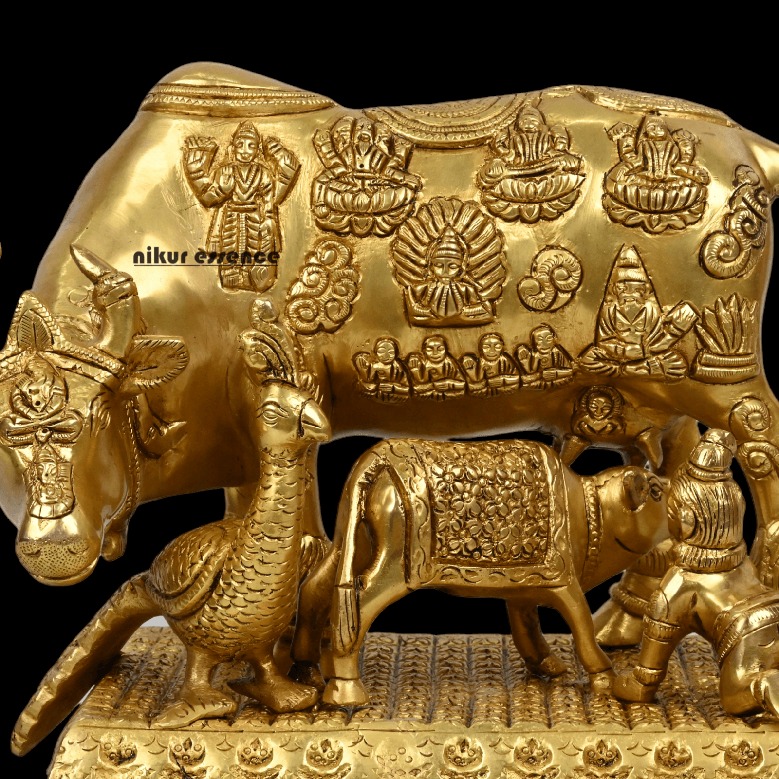 Buy Pure Brass Cow and a Calf with Baby Krishna By Nikur Essence - 10 Inch Height Nikuressence