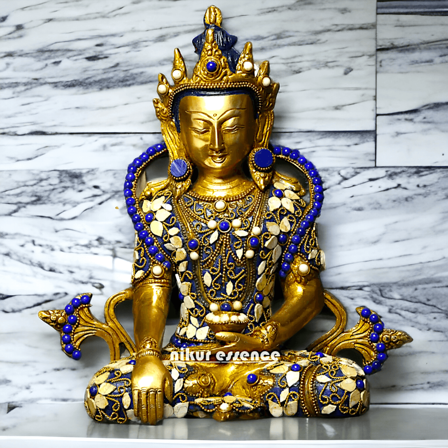 Buy Tibetan Buddhist Crowned Buddha Brass Statue with Inlay Work – Exquisite 25.5 cm Nikuressence