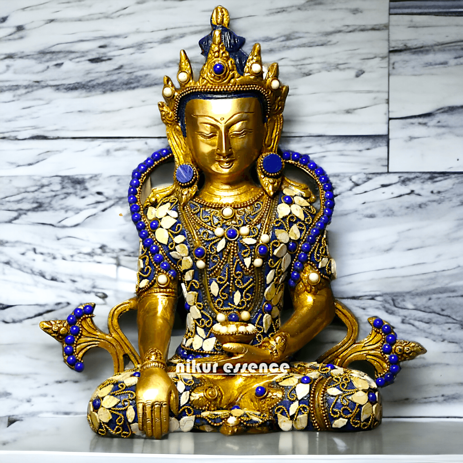 Buy Tibetan Buddhist Crowned Buddha Brass Statue with Inlay Work – Exquisite 25.5 cm Nikuressence