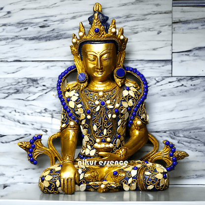 Buy Tibetan Buddhist Crowned Buddha Brass Statue with Inlay Work – Exquisite 25.5 cm Nikuressence