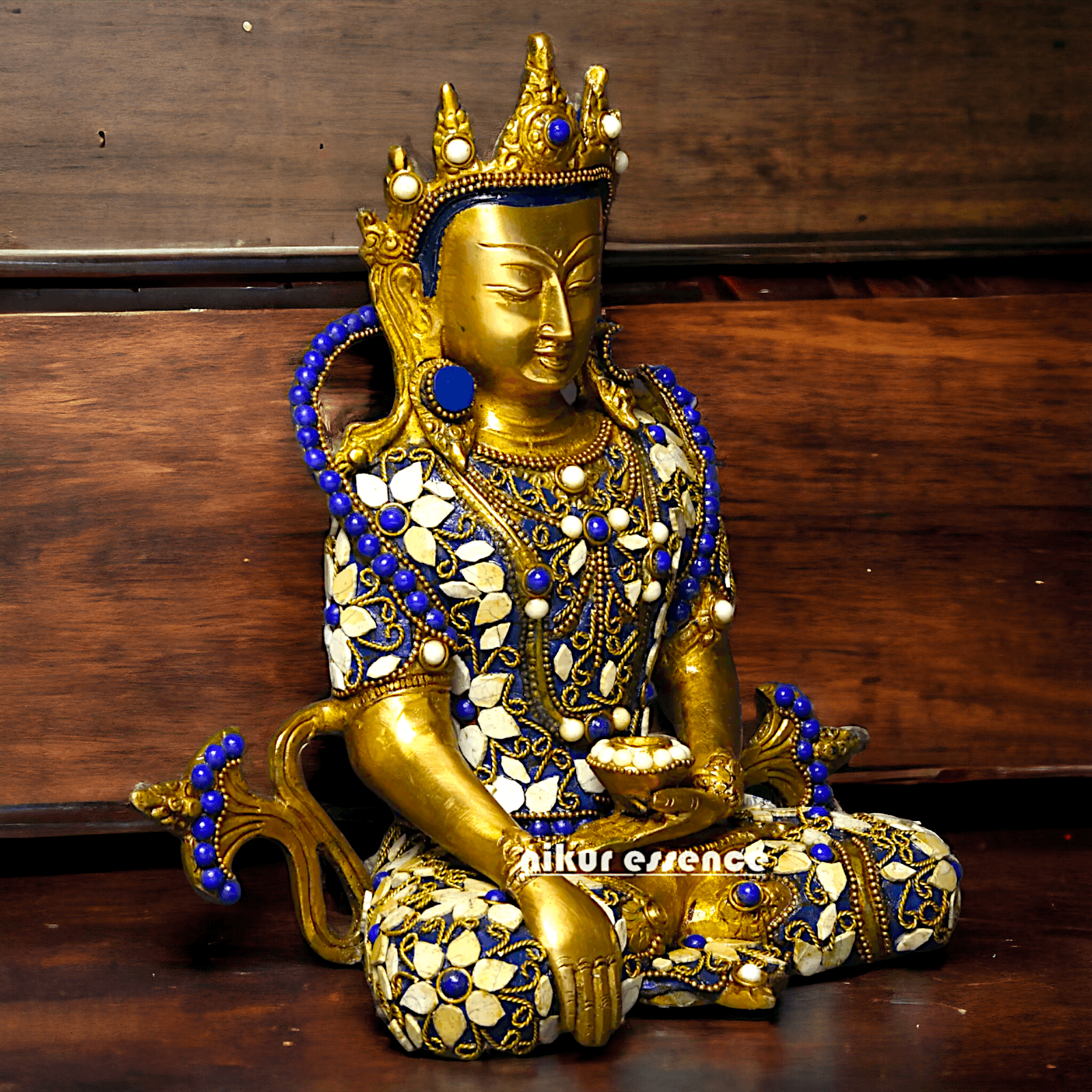 Buy Tibetan Buddhist Crowned Buddha Brass Statue with Inlay Work – Exquisite 25.5 cm Nikuressence