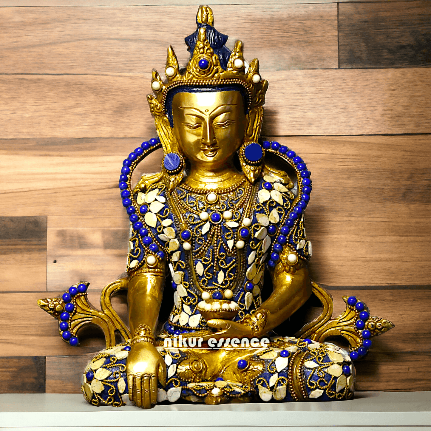 Buy Tibetan Buddhist Crowned Buddha Brass Statue with Inlay Work – Exquisite 25.5 cm Nikuressence