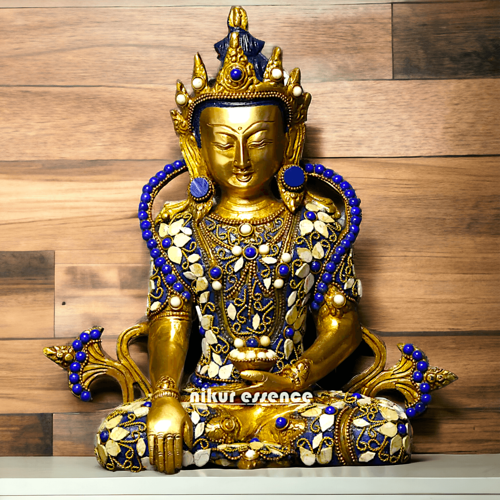 Buy Tibetan Buddhist Crowned Buddha Brass Statue with Inlay Work – Exquisite 25.5 cm Nikuressence