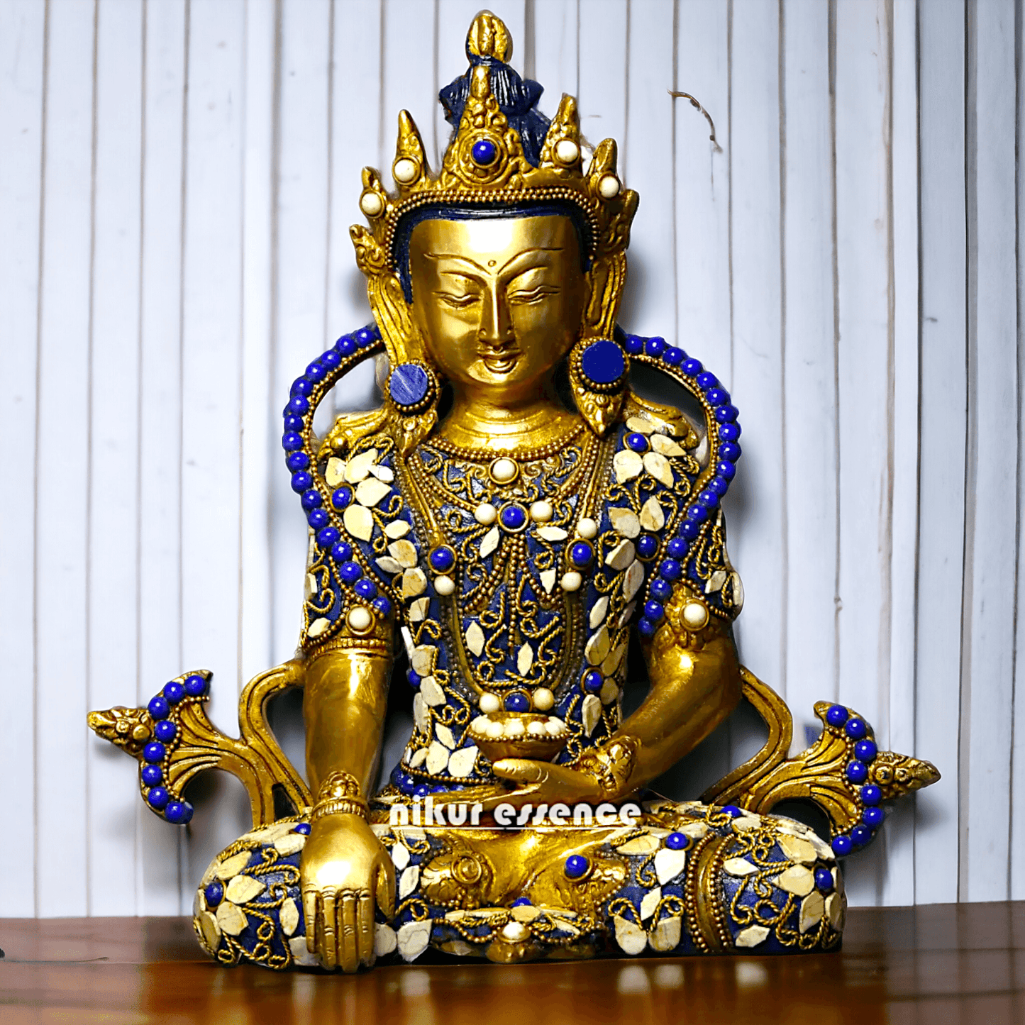 Buy Tibetan Buddhist Crowned Buddha Brass Statue with Inlay Work – Exquisite 25.5 cm Nikuressence