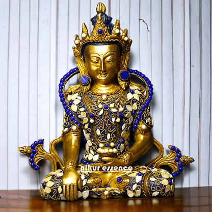 Buy Tibetan Buddhist Crowned Buddha Brass Statue with Inlay Work – Exquisite 25.5 cm Nikuressence