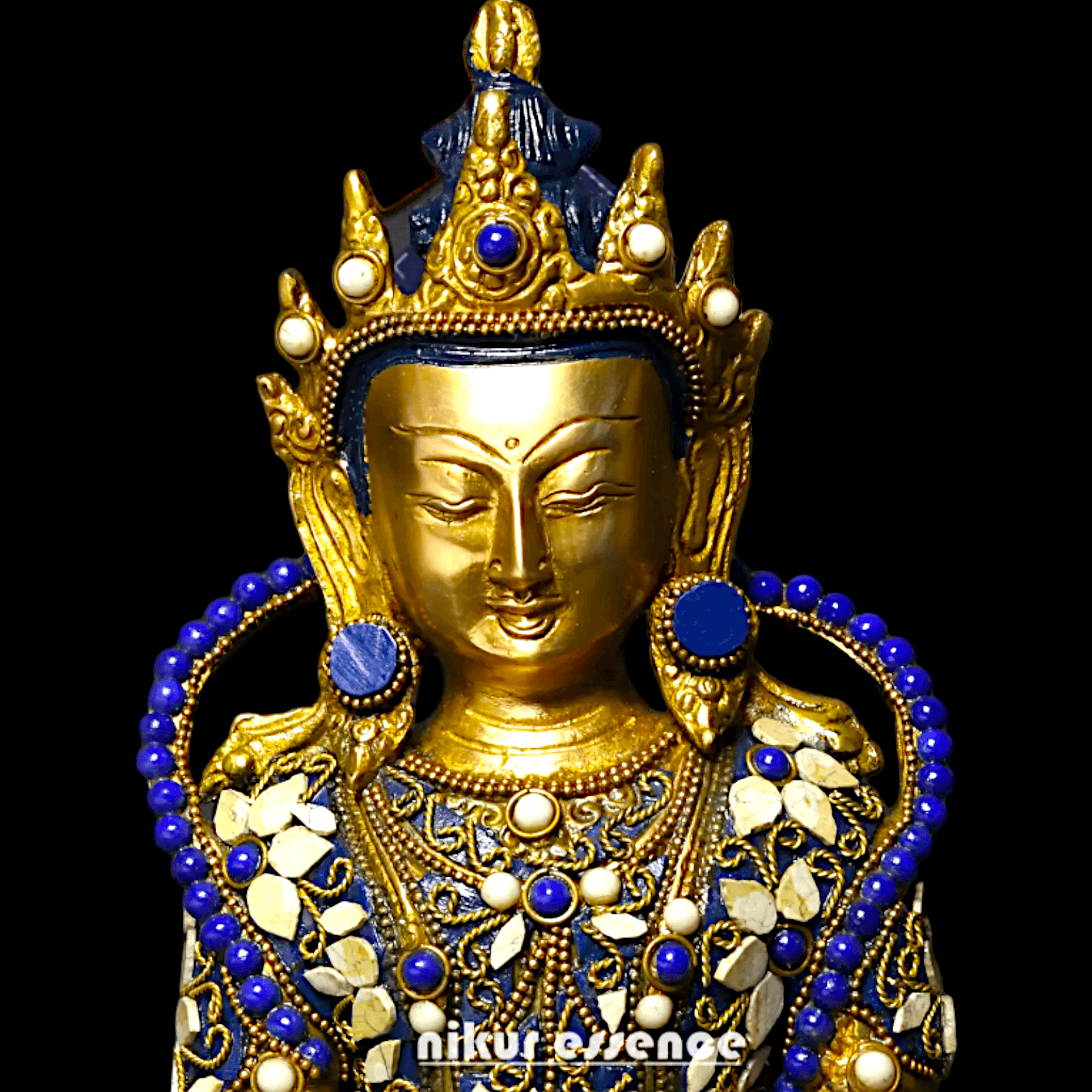 Buy Tibetan Buddhist Crowned Buddha Brass Statue with Inlay Work – Exquisite 25.5 cm Nikuressence