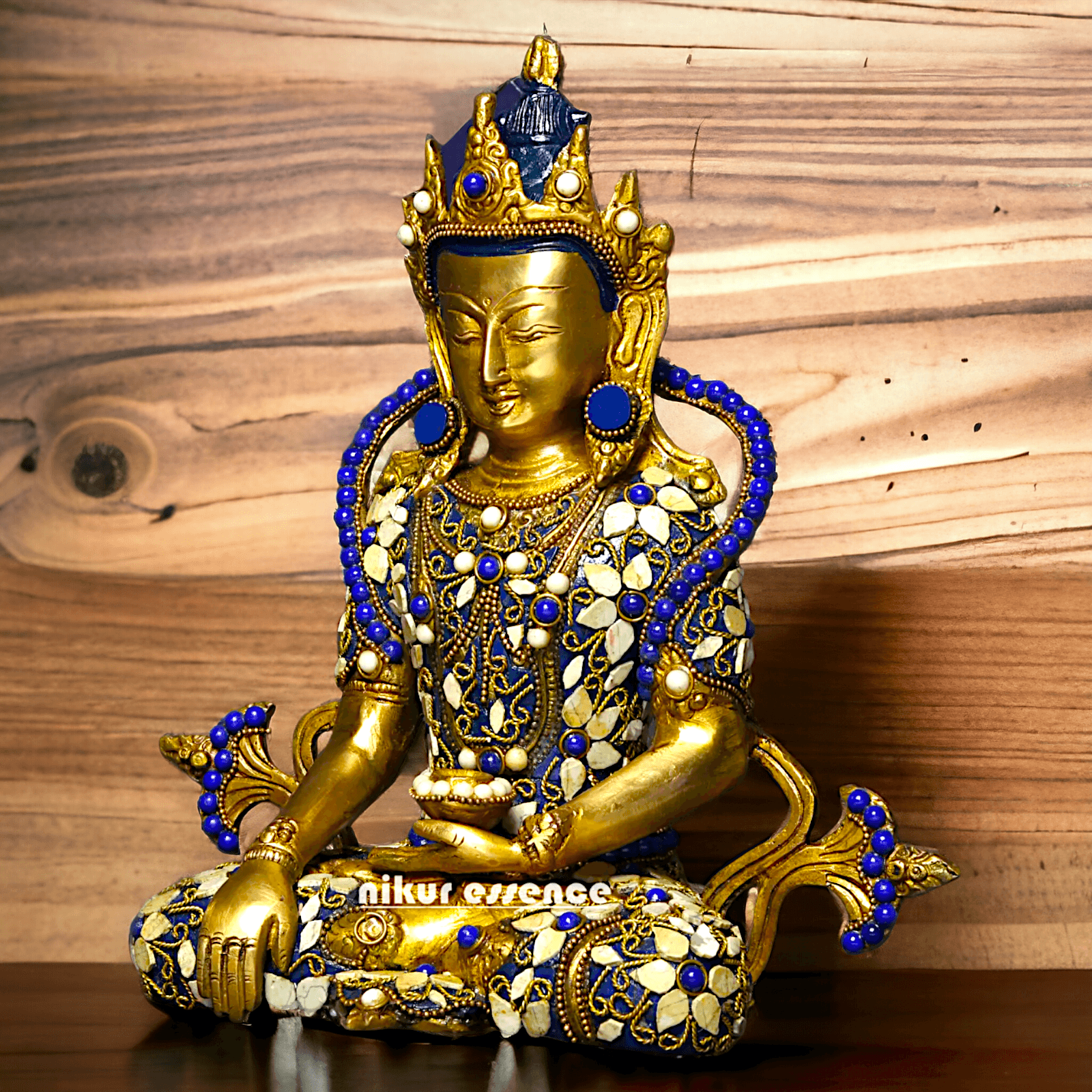 Buy Tibetan Buddhist Crowned Buddha Brass Statue with Inlay Work – Exquisite 25.5 cm Nikuressence
