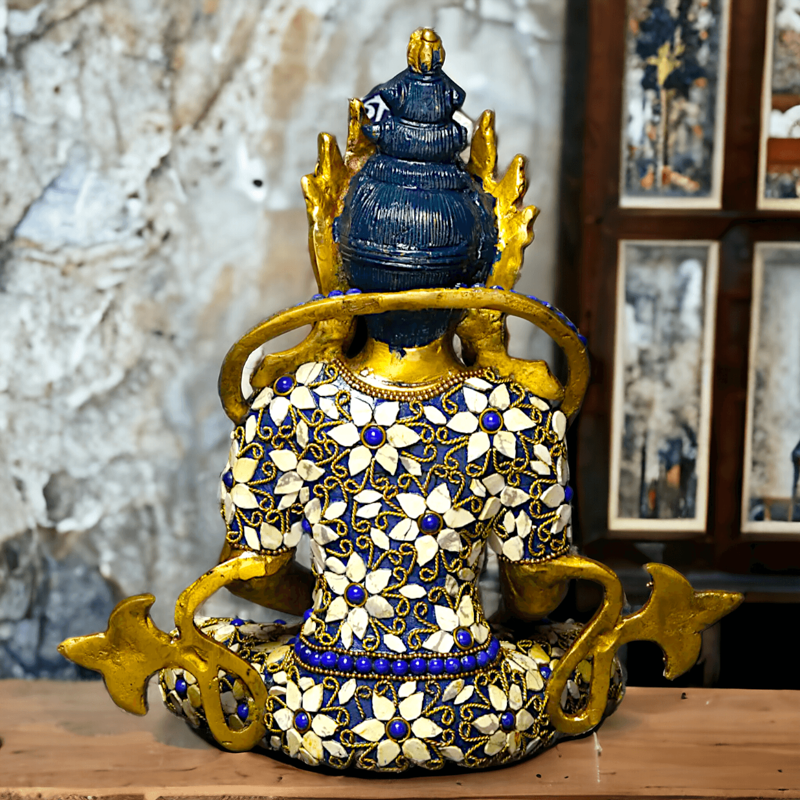Buy Tibetan Buddhist Crowned Buddha Brass Statue with Inlay Work – Exquisite 25.5 cm Nikuressence