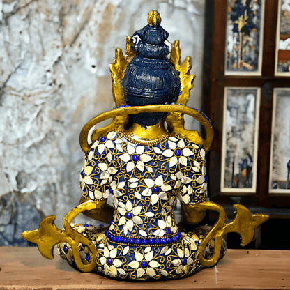 Buy Tibetan Buddhist Crowned Buddha Brass Statue with Inlay Work – Exquisite 25.5 cm Nikuressence