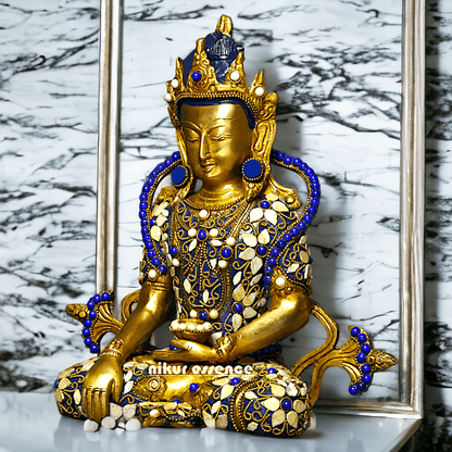 Buy Tibetan Buddhist Crowned Buddha Brass Statue with Inlay Work – Exquisite 25.5 cm Nikuressence