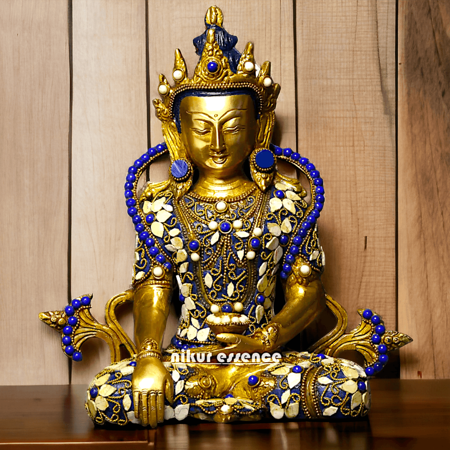Buy Tibetan Buddhist Crowned Buddha Brass Statue with Inlay Work – Exquisite 25.5 cm Nikuressence