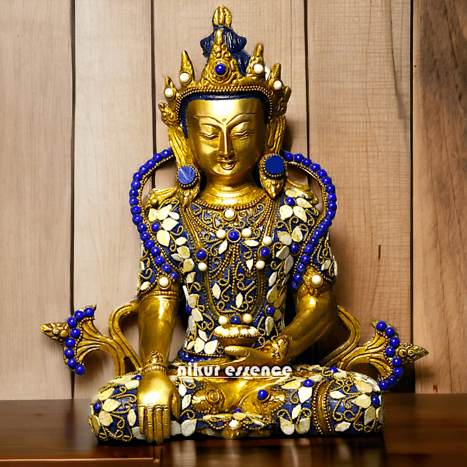 Buy Tibetan Buddhist Crowned Buddha Brass Statue with Inlay Work – Exquisite 25.5 cm Nikuressence