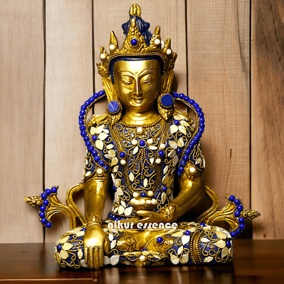 Buy Tibetan Buddhist Crowned Buddha Brass Statue with Inlay Work – Exquisite 25.5 cm Nikuressence