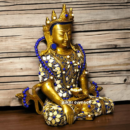 Buy Tibetan Buddhist Crowned Buddha Brass Statue with Inlay Work – Exquisite 25.5 cm Nikuressence