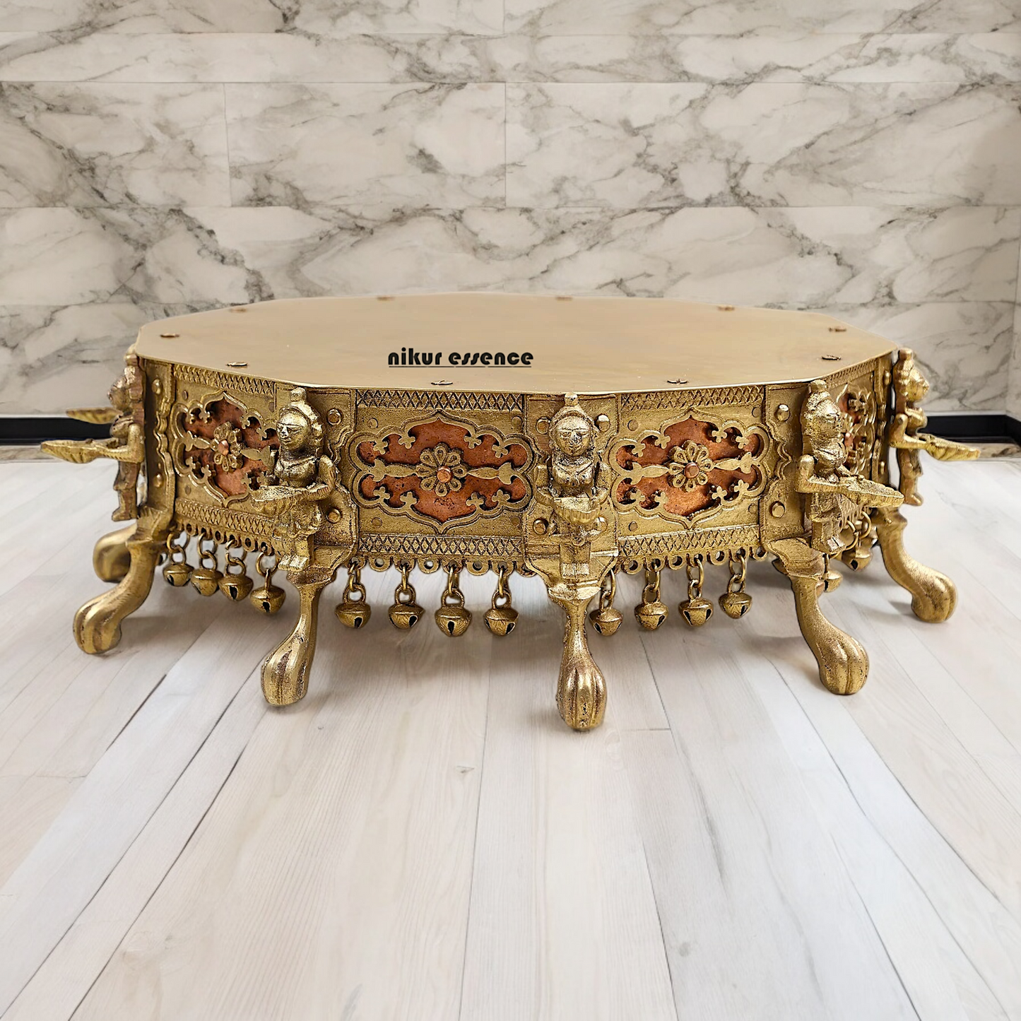 Buy Brass Deepalakshmi Chowki with bells by Nikur Essence - 40.5 cm Nikuressence