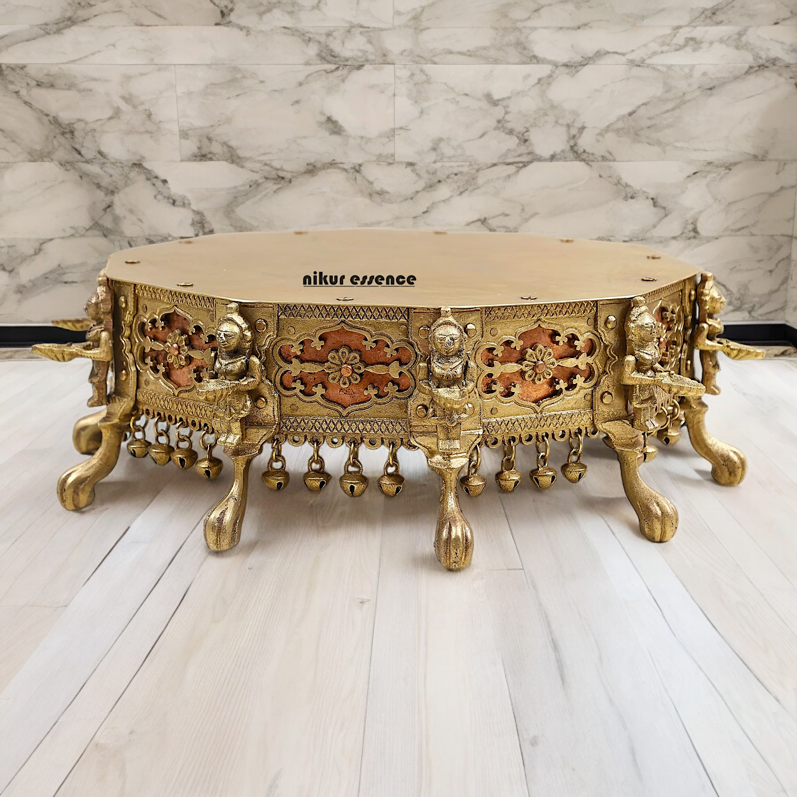 Buy Brass Deepalakshmi Chowki with bells by Nikur Essence - 40.5 cm Nikuressence