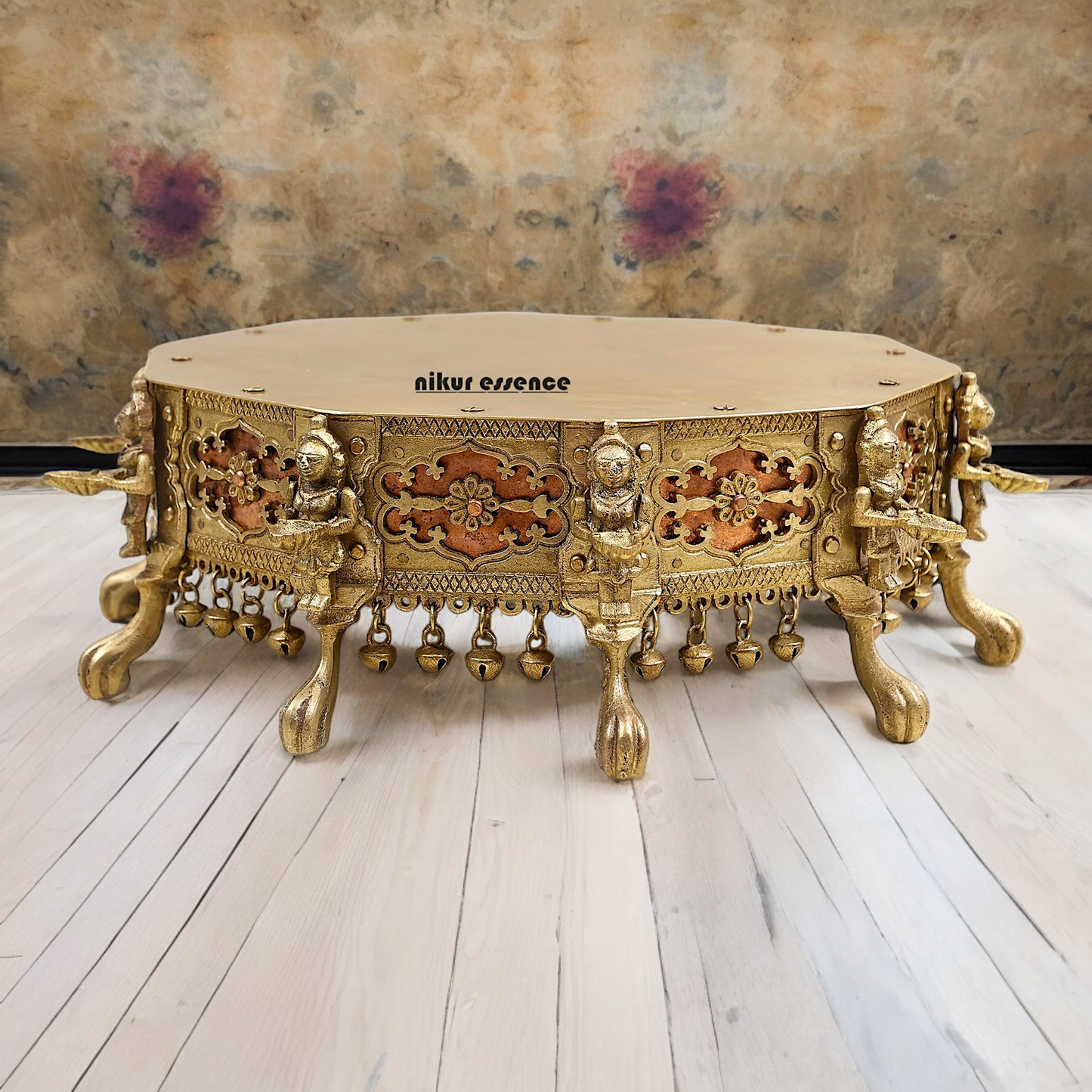 Buy Brass Deepalakshmi Chowki with bells by Nikur Essence - 40.5 cm Nikuressence