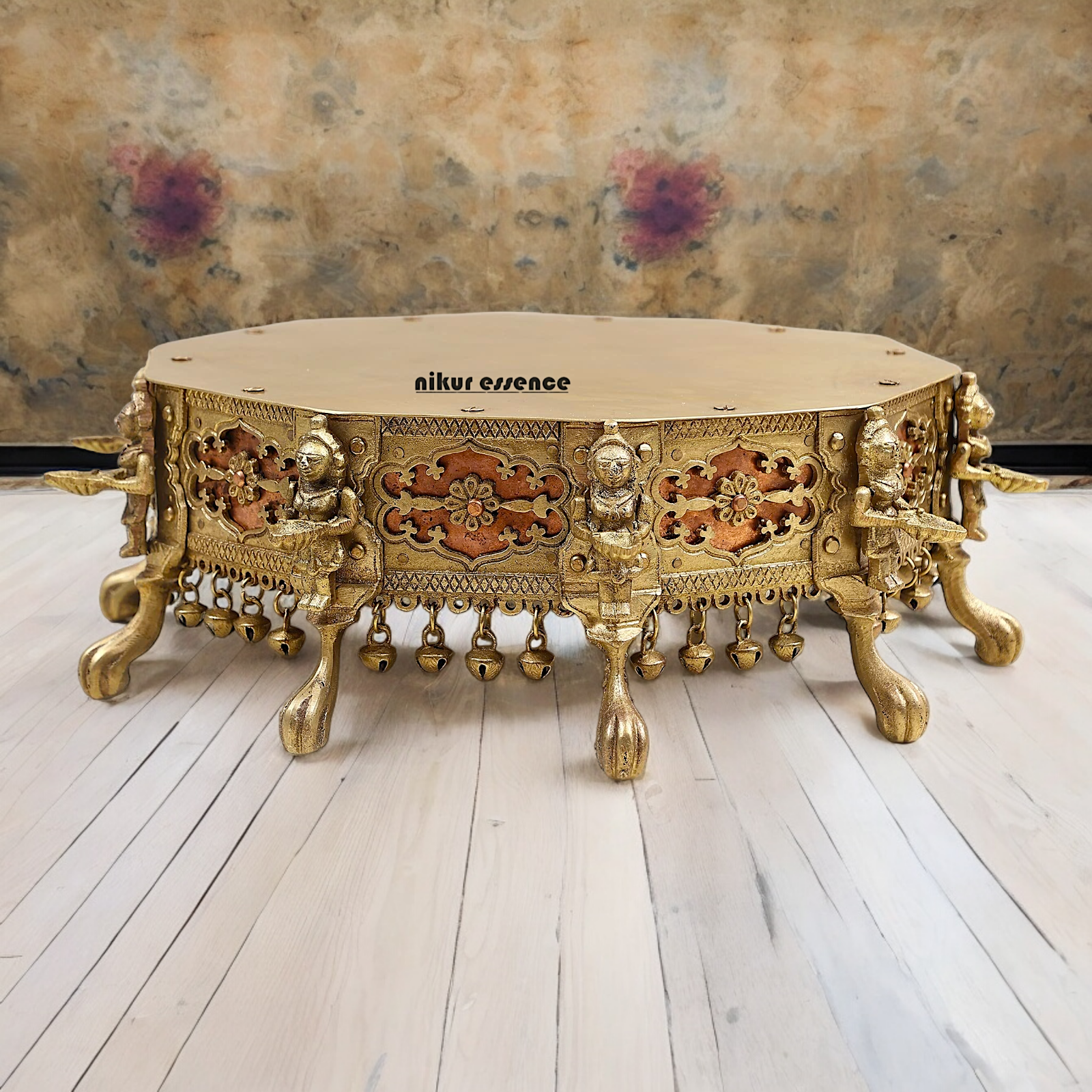 Buy Brass Deepalakshmi Chowki with bells by Nikur Essence - 40.5 cm Nikuressence