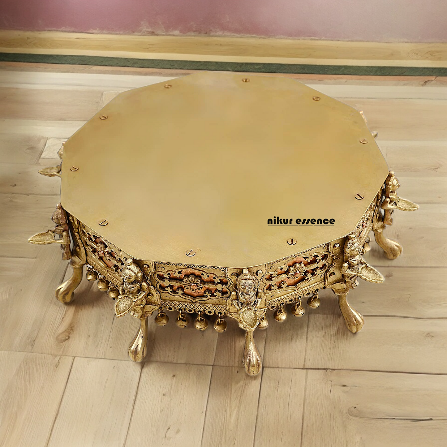 Buy Brass Deepalakshmi Chowki with bells by Nikur Essence - 40.5 cm Nikuressence