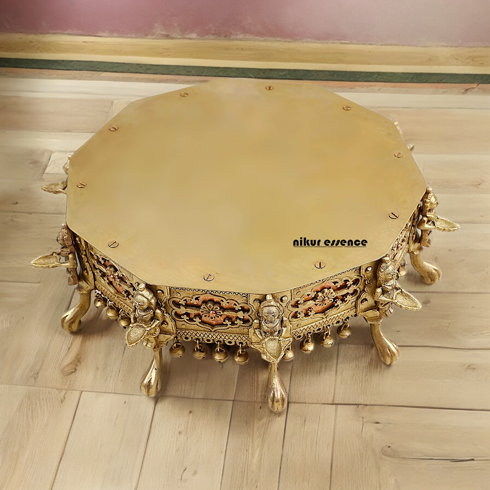 Buy Brass Deepalakshmi Chowki with bells by Nikur Essence - 40.5 cm Nikuressence