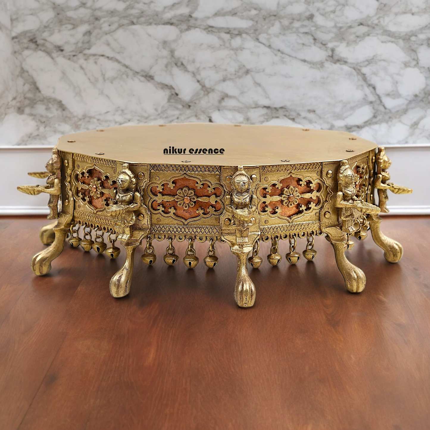 Buy Brass Deepalakshmi Chowki with bells by Nikur Essence - 40.5 cm Nikuressence