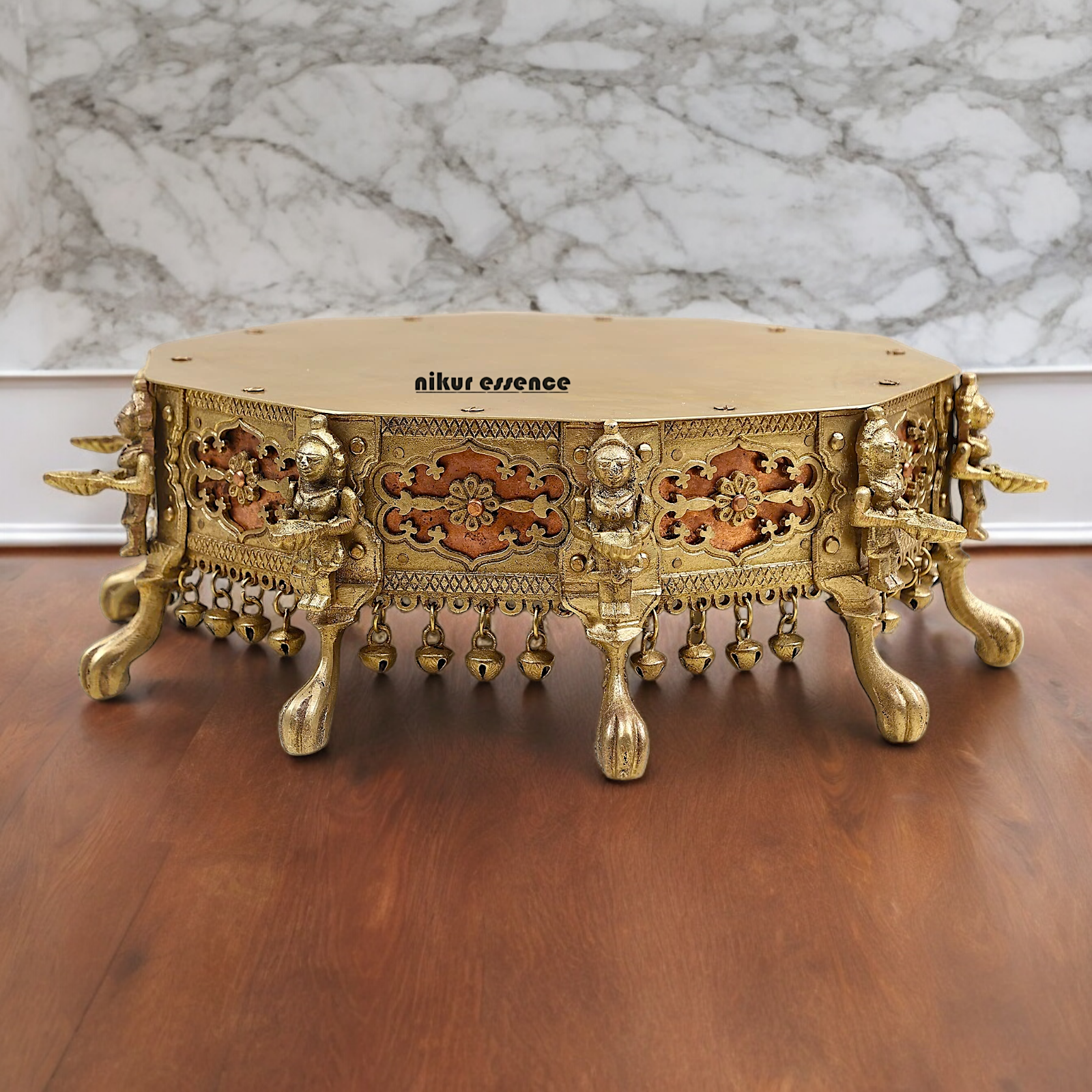 Buy Brass Deepalakshmi Chowki with bells by Nikur Essence - 40.5 cm Nikuressence