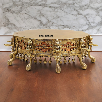 Buy Brass Deepalakshmi Chowki with bells by Nikur Essence - 40.5 cm Nikuressence