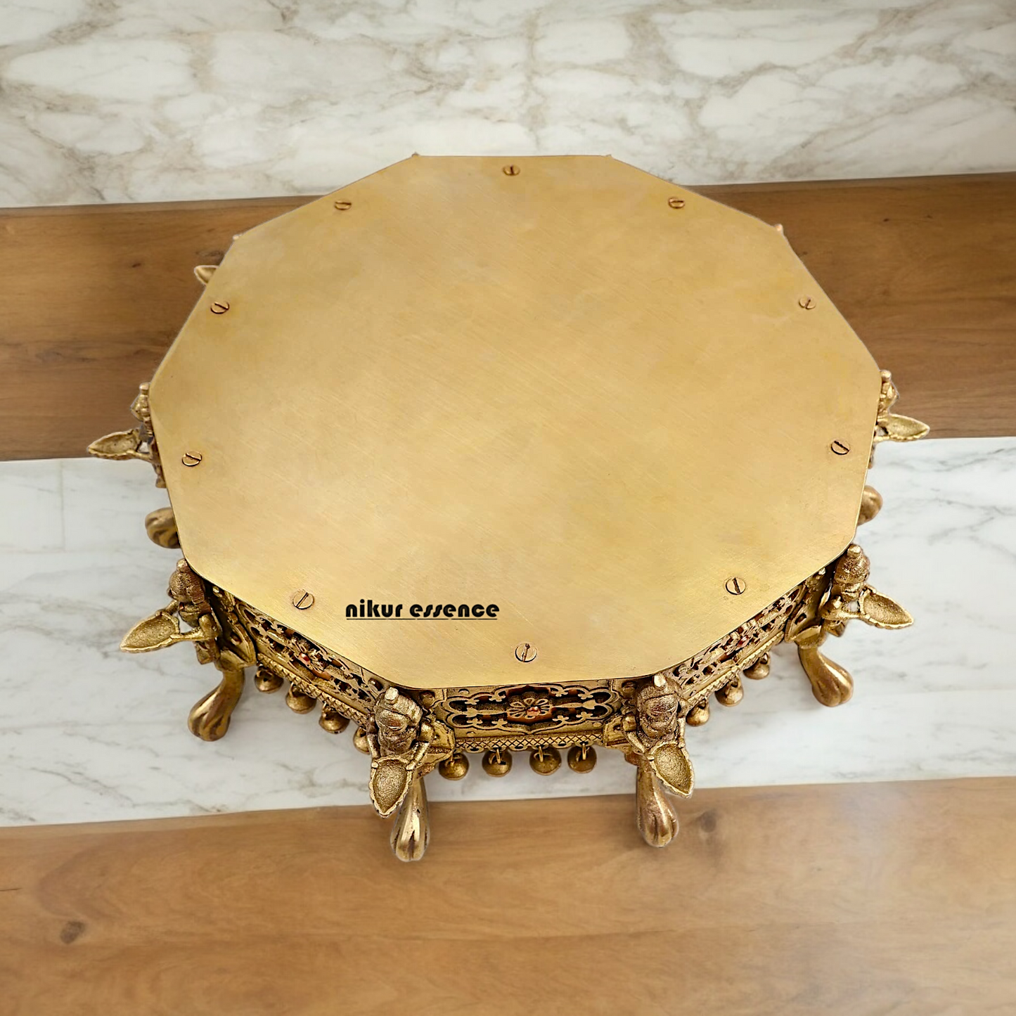 Buy Brass Deepalakshmi Chowki with bells by Nikur Essence - 40.5 cm Nikuressence