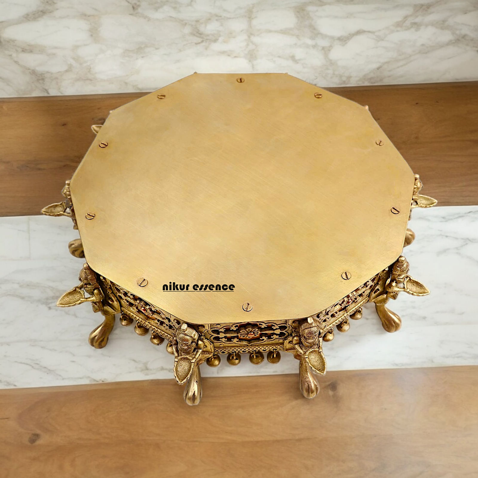 Buy Brass Deepalakshmi Chowki with bells by Nikur Essence - 40.5 cm Nikuressence
