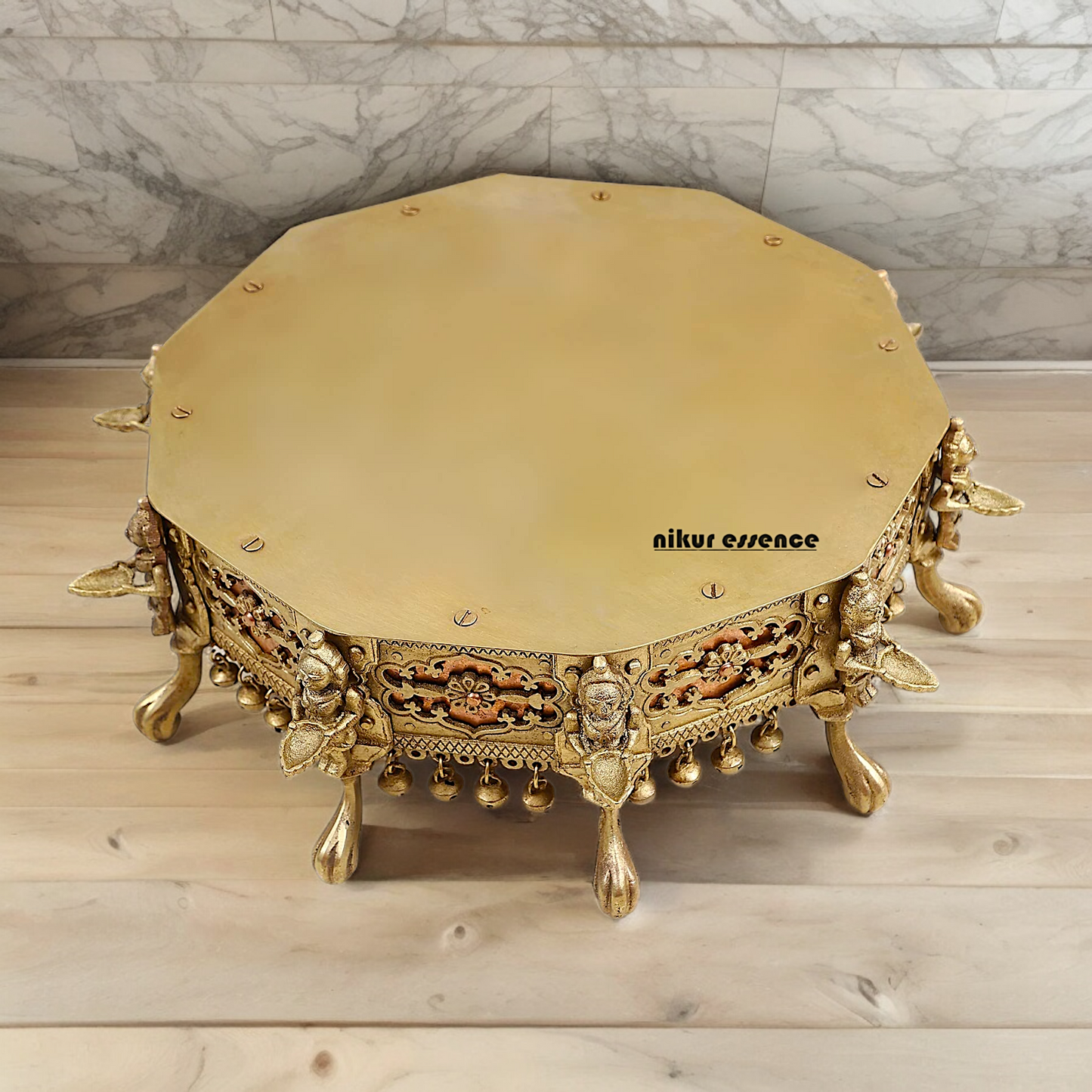 Buy Brass Deepalakshmi Chowki with bells by Nikur Essence - 40.5 cm Nikuressence