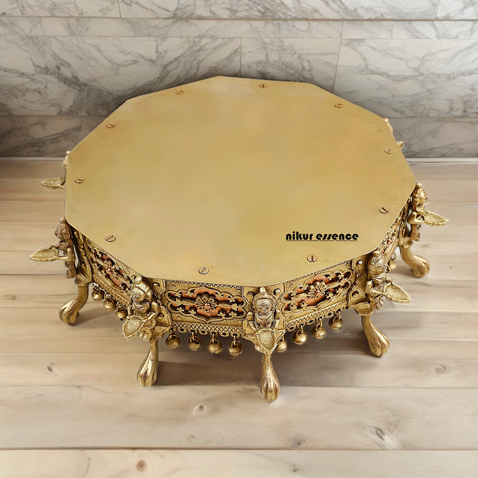 Buy Brass Deepalakshmi Chowki with bells by Nikur Essence - 40.5 cm Nikuressence