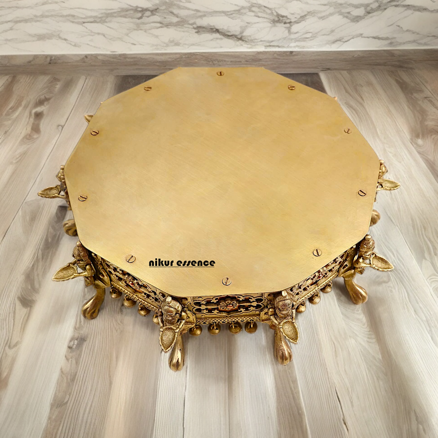 Buy Brass Deepalakshmi Chowki with bells by Nikur Essence - 40.5 cm Nikuressence