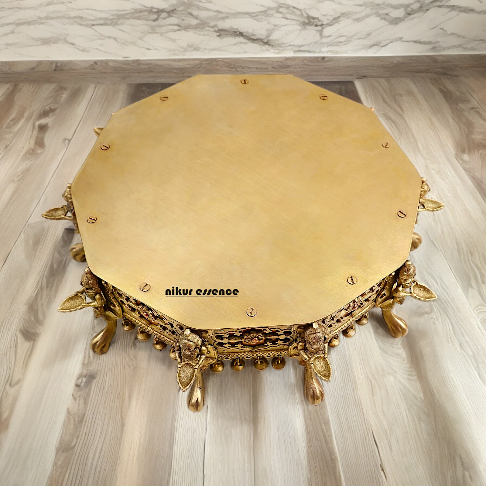 Buy Brass Deepalakshmi Chowki with bells by Nikur Essence - 40.5 cm Nikuressence