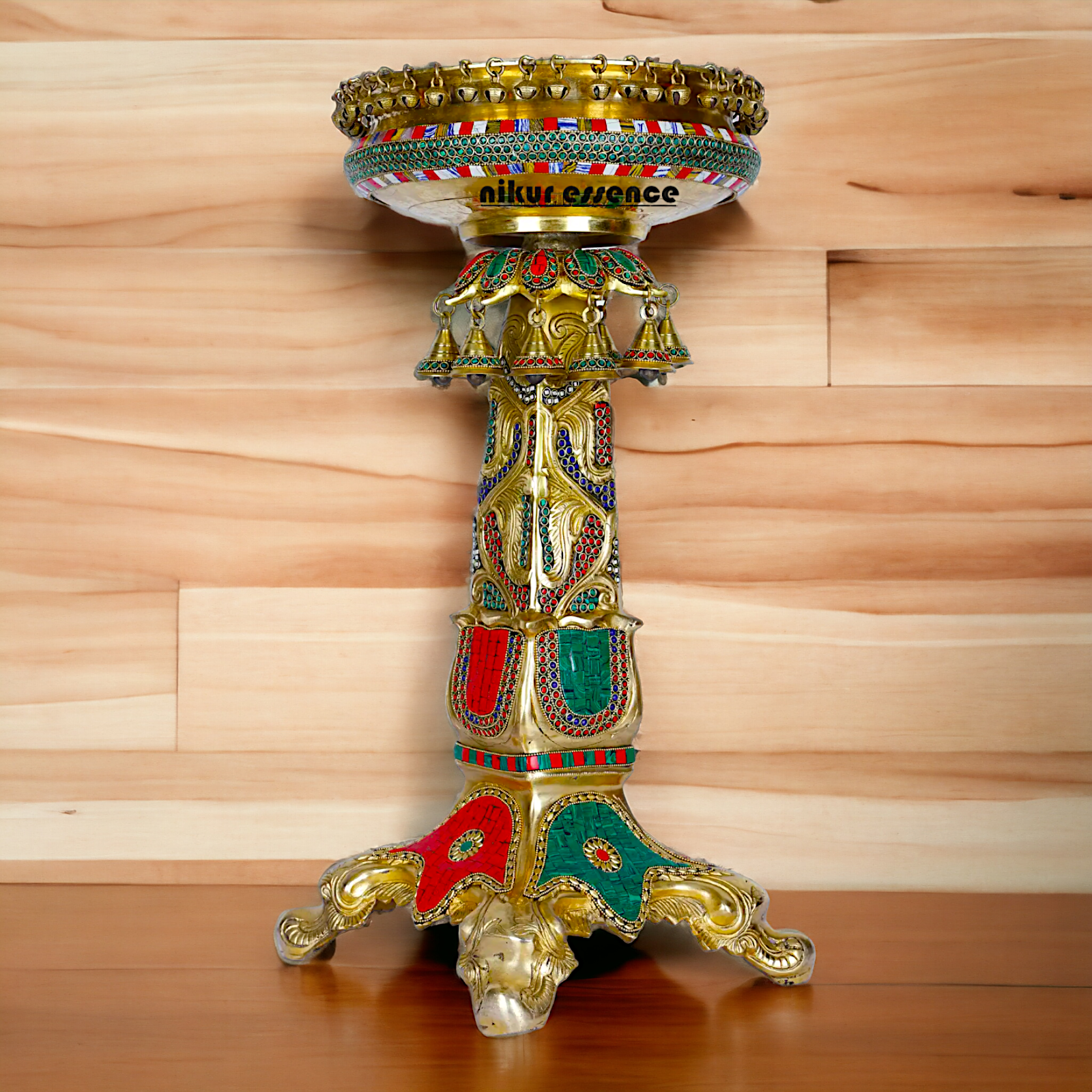 Designer Urli in brass with Stand - Exquisite Brass and Glass Decorative Water Bowl for Home Décor, Garden, and Event Displays Nikuressence