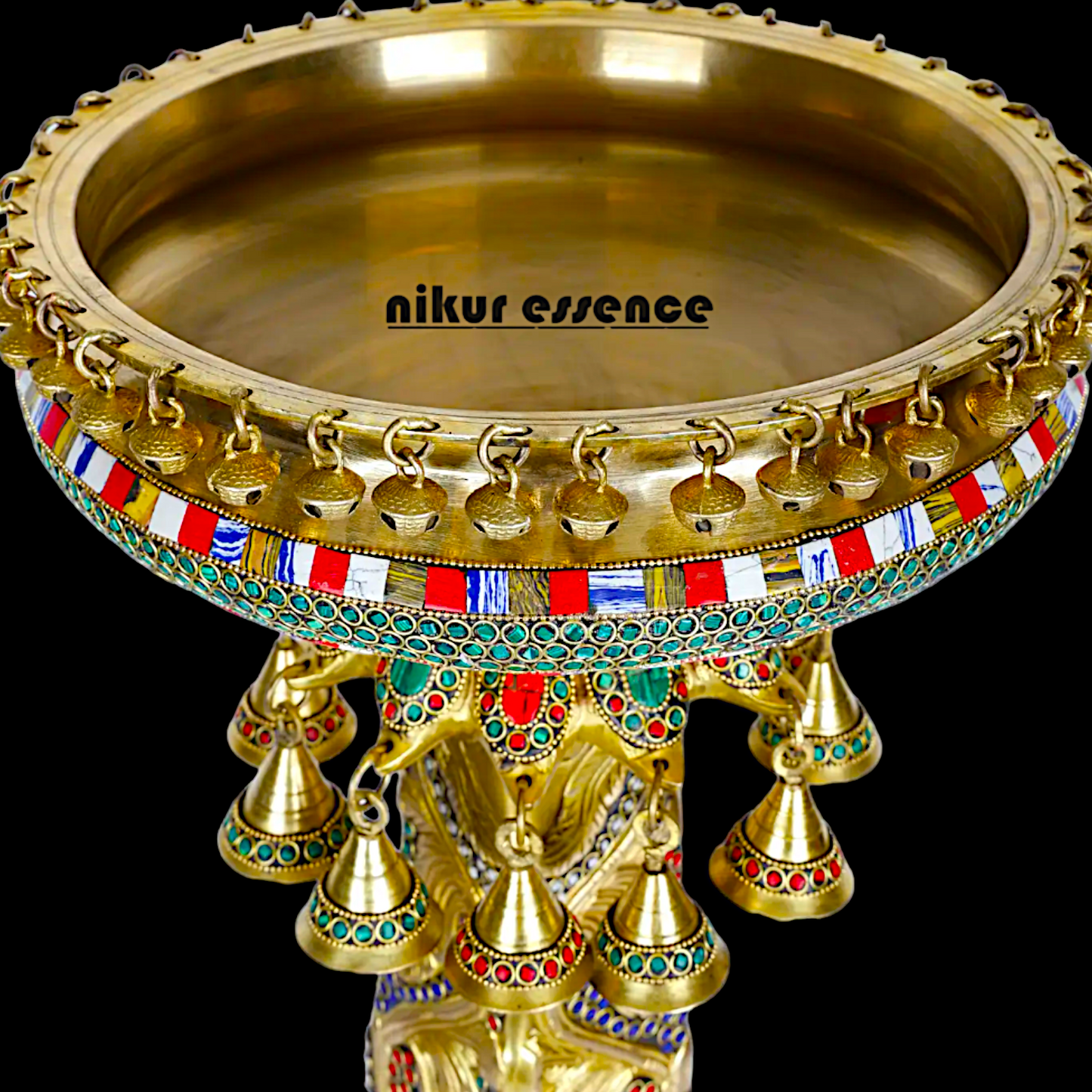 Designer Urli in brass with Stand - Exquisite Brass and Glass Decorative Water Bowl for Home Décor, Garden, and Event Displays Nikuressence