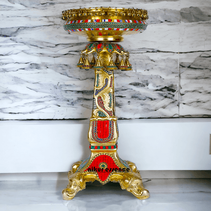 Designer Urli in brass with Stand - Exquisite Brass and Glass Decorative Water Bowl for Home Décor, Garden, and Event Displays Nikuressence