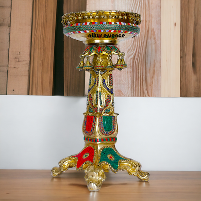 Designer Urli in brass with Stand - Exquisite Brass and Glass Decorative Water Bowl for Home Décor, Garden, and Event Displays Nikuressence