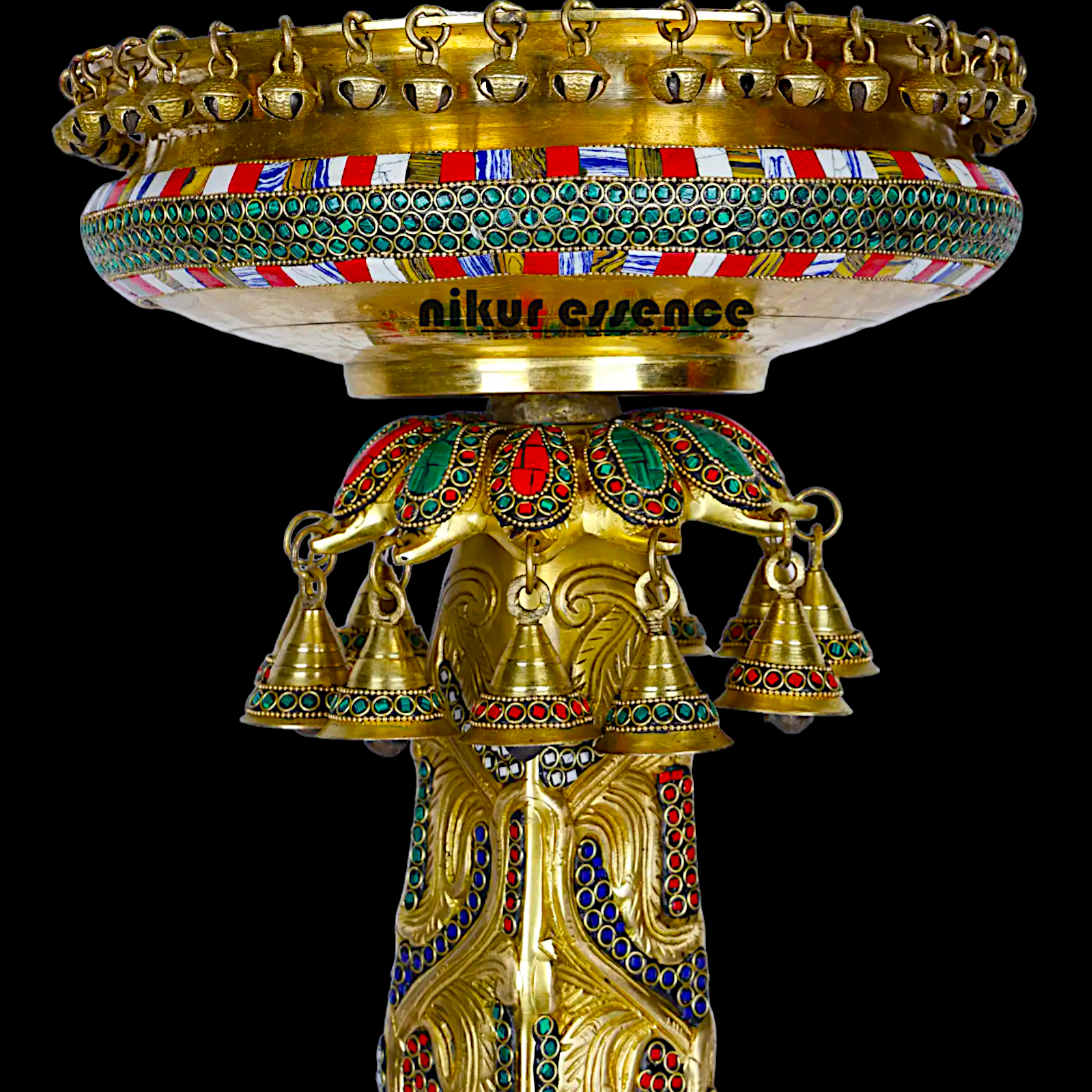 Designer Urli in brass with Stand - Exquisite Brass and Glass Decorative Water Bowl for Home Décor, Garden, and Event Displays Nikuressence