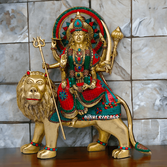 Buy Brass Durga Idol, 56 cm Durga online Statue for Durga Pooja , Perfect Home Décor and Spiritual Symbol , Buy Online in USA , Nikur Essence Nikuressence