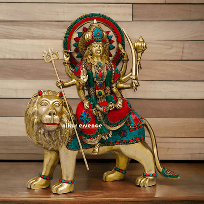 Buy Brass Durga Idol, 56 cm Durga online Statue for Durga Pooja , Perfect Home Décor and Spiritual Symbol , Buy Online in USA , Nikur Essence Nikuressence