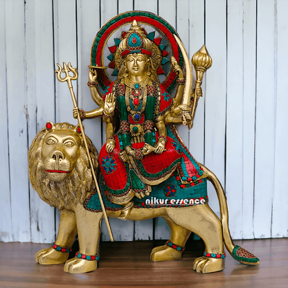Buy Brass Durga Idol, 56 cm Durga online Statue for Durga Pooja , Perfect Home Décor and Spiritual Symbol , Buy Online in USA , Nikur Essence Nikuressence