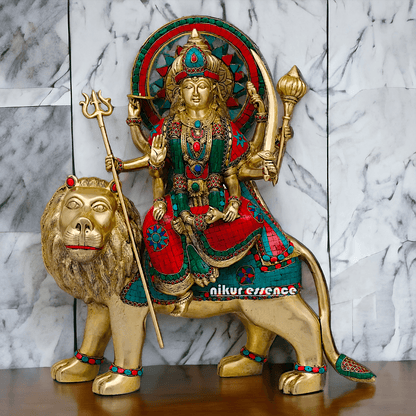 Buy Brass Durga Idol, 56 cm Durga online Statue for Durga Pooja , Perfect Home Décor and Spiritual Symbol , Buy Online in USA , Nikur Essence Nikuressence