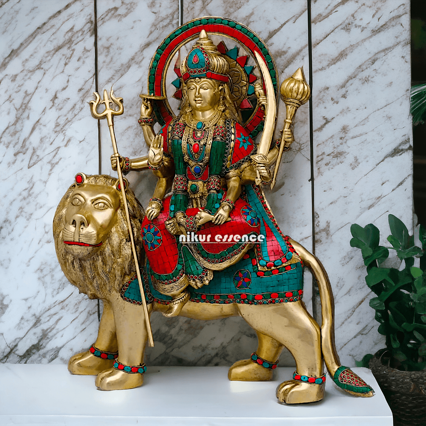Buy Brass Durga Idol, 56 cm Durga online Statue for Durga Pooja , Perfect Home Décor and Spiritual Symbol , Buy Online in USA , Nikur Essence Nikuressence
