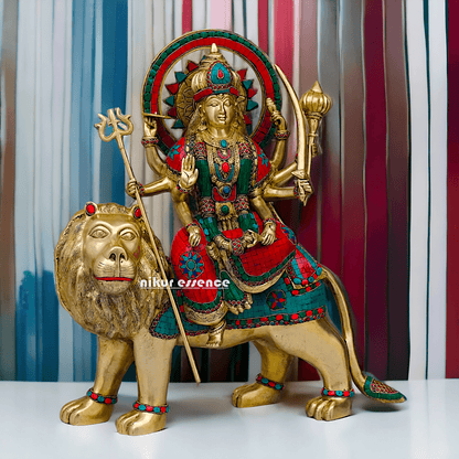 Buy Brass Durga Idol, 56 cm Durga online Statue for Durga Pooja , Perfect Home Décor and Spiritual Symbol , Buy Online in USA , Nikur Essence Nikuressence
