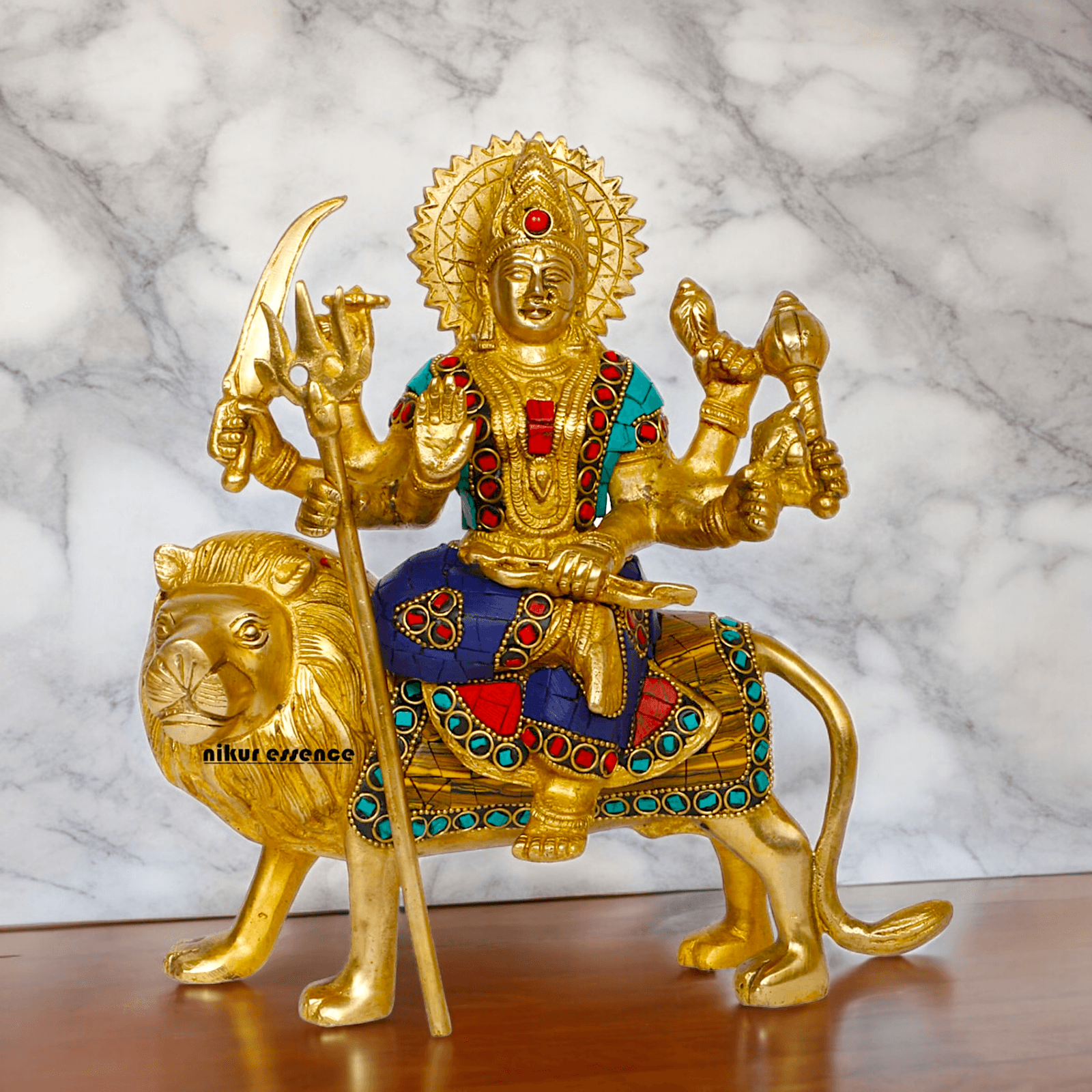 Superfine brass 24.1 cm Maa Durga Idol Sitting on Lion - Majestic and Detailed Divine Sculpture Nikuressence